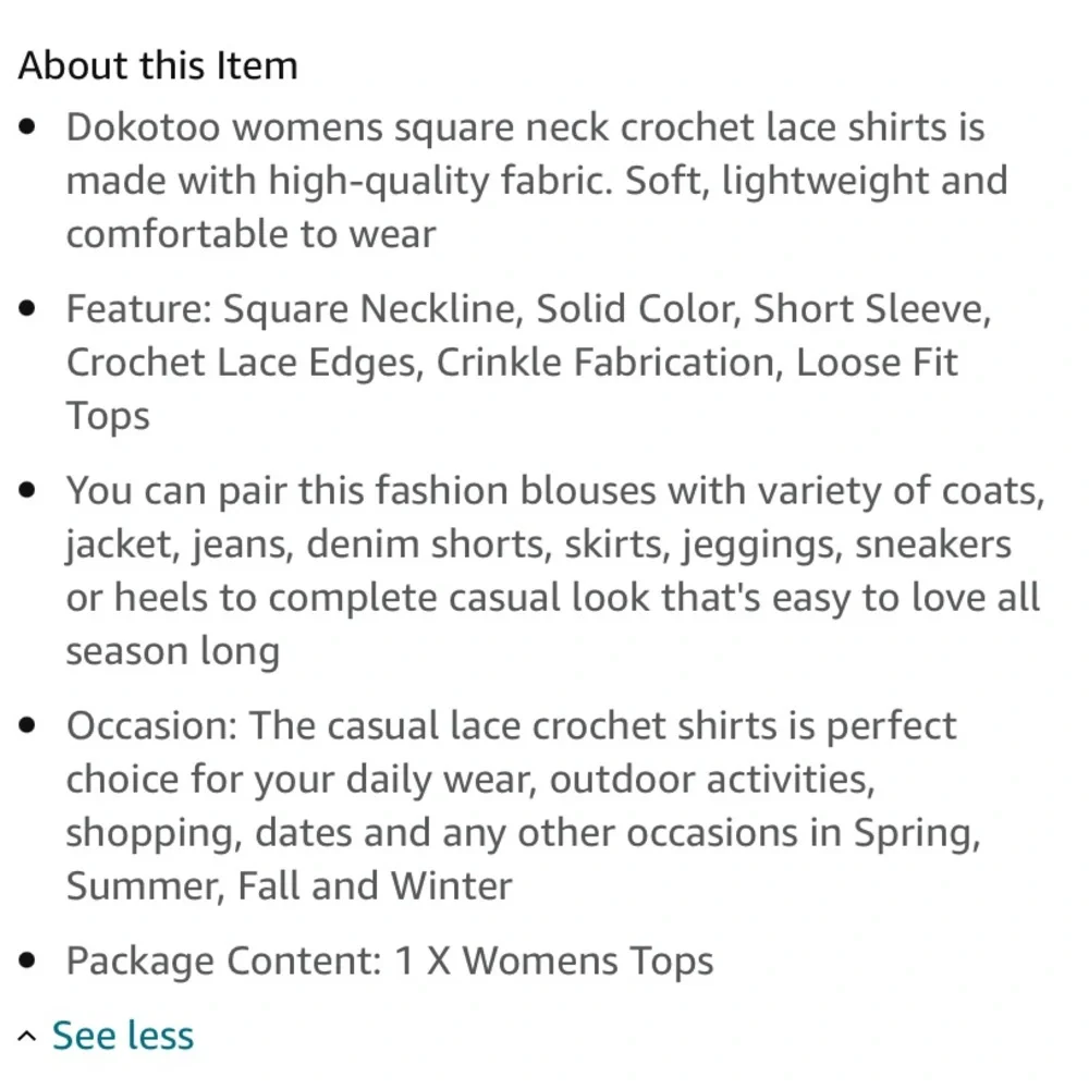 ✨WORN ONCE✨ Square Neck Lace Crochet Flowy Casual Boho Blouse - Picture 11 of 12